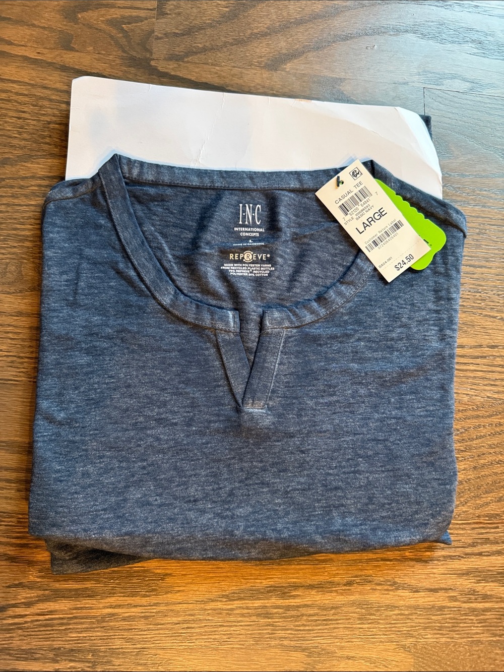 Mens NWT INC notched or split neckline short sleeve shirt size large - Picture 9 of 10